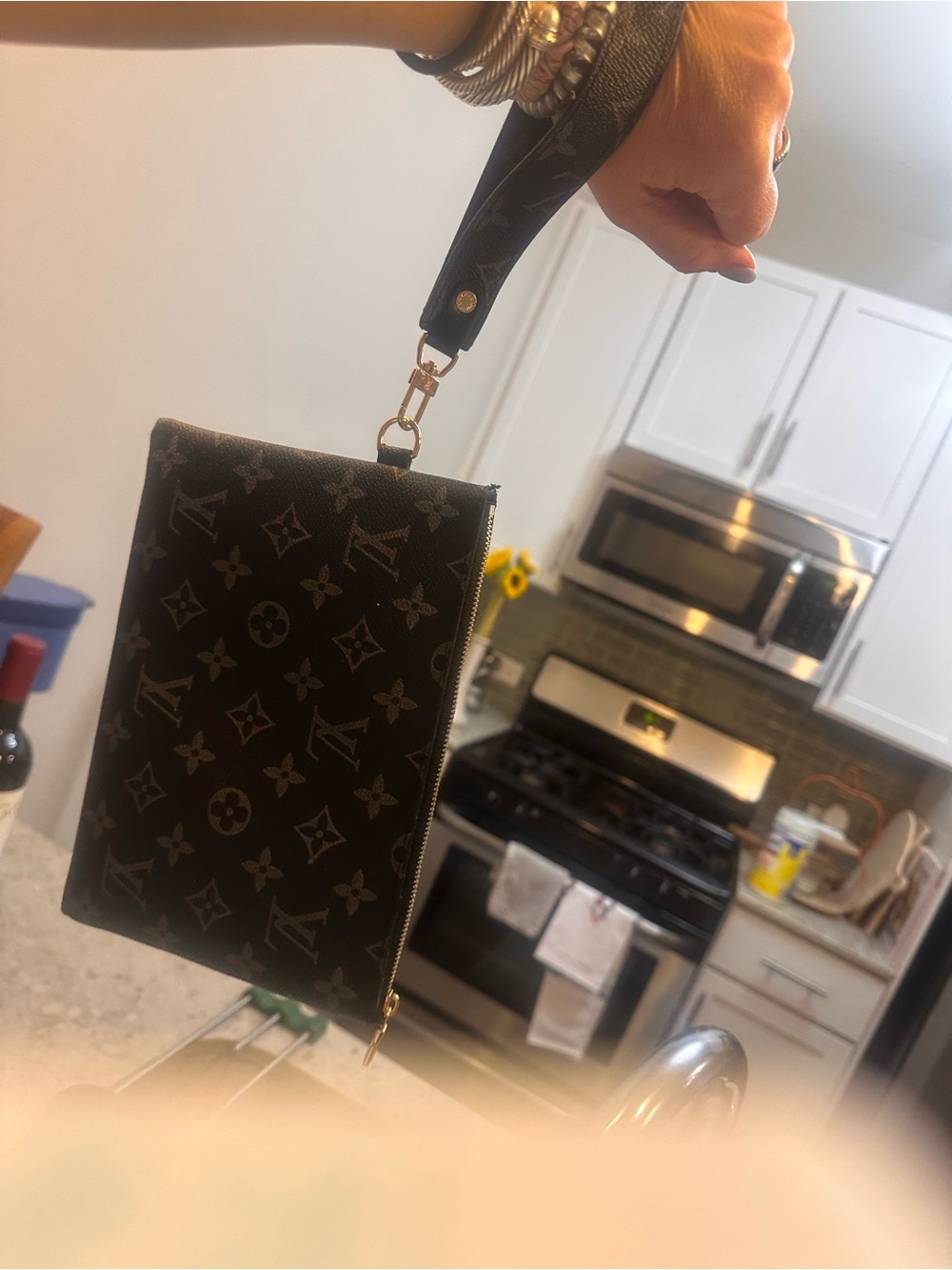 Unlisted Black Monogram Canvas Wristlet Clutch with Gold Hardware - Picture 7 of 9